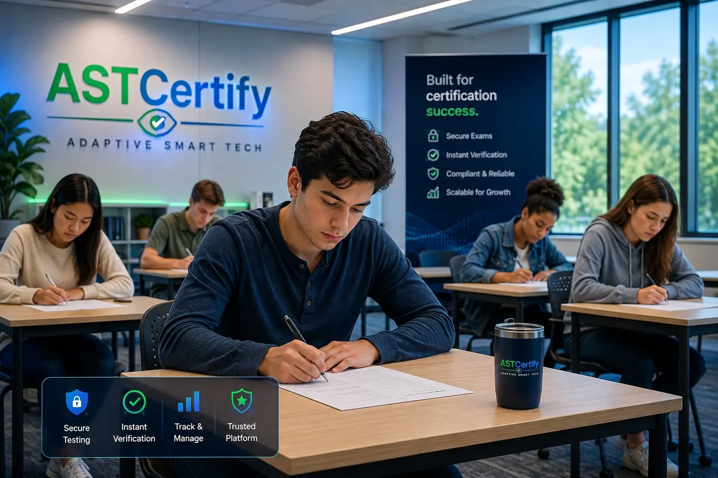 Students taking an exam in a classroom